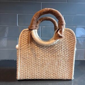 SENSI STUDIO - Woven Tan Handbag with Brown Accents